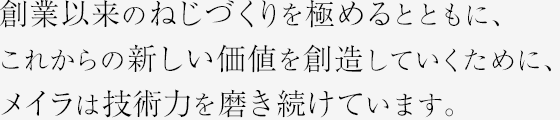 創業以来のねじづくりを極めるとともに、これからの新しい価値を創造していくために、メイラは技術力を磨き続けています。